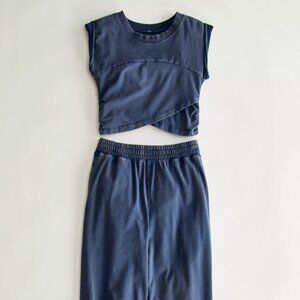 FP Movement by Free People Slate Blue Lounge Tank & Wide Leg Pants Set
